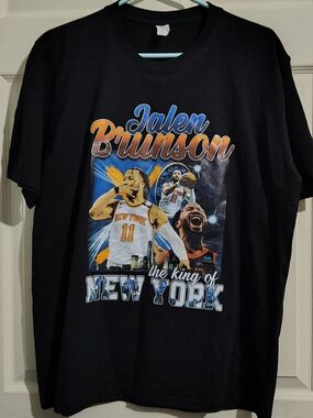 NY Collection Black Jalen Brunson Graphic Tee with Blue & Orange Accents